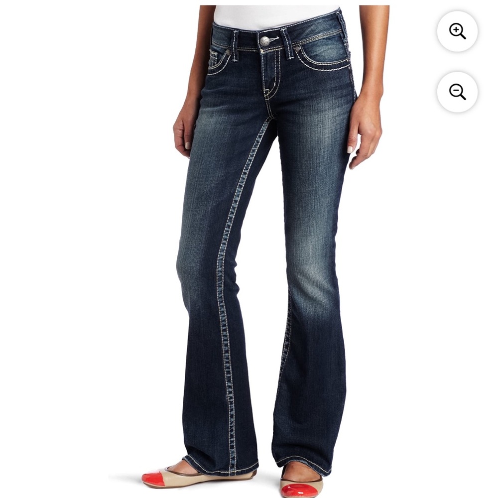Silver Jeans Natsuki/Suki Flap Bootcut Jeans Women 32x33 Dark Wash Thick Stitch